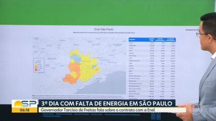 Equipes da Enel trabalham na restauração da rede elétrica após vendaval em São Paulo