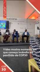 Comparação antes e depois do pavilhão incendiado na COP 30