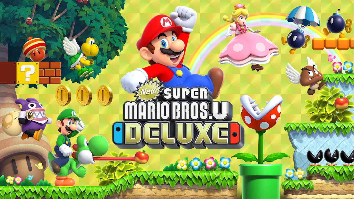 Fase desafiadora com elementos de plataforma no New Super Mario Bros. U Deluxe