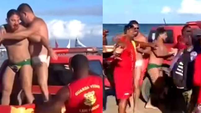 Grupo de barraqueiros na praia de Porto de Galinhas, envolvidos no incidente