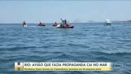 Operação de resgate no mar após a queda do avião em Copacabana
