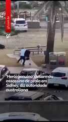 Imagem do herói desarmando o atirador na praia de Bondi