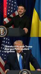 Volodymyr Zelensky rindo durante declaração de Trump