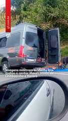 Foto mostrando os danos na van após o acidente na BR-116